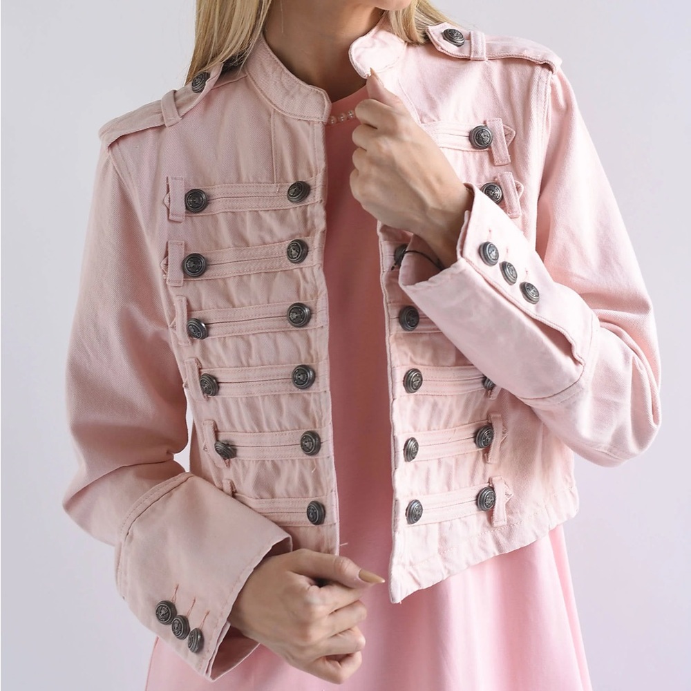 Womens Pink Military Button-Front Jacket